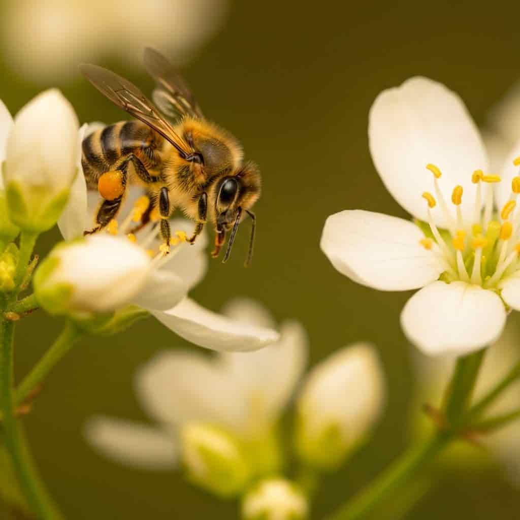 A bee gathering nectar from wildflowers